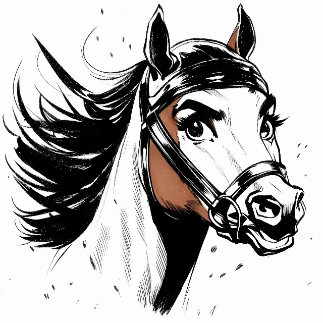 Horse, Vertebrate, Drawing, Line art, Clip art, Illustration, Cartoon, Mustang, Working animal, Snout, Sketch, Mare, Mane, Stallion, Graphics, Pack animal, Livestock, Animal Figure, Horse Supplies, Coloring book