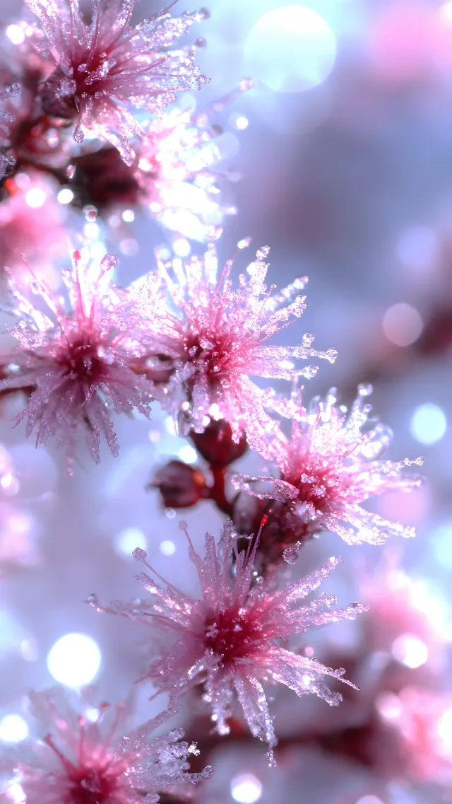 Pink, Close-up, Macro photography, Winter, Frost, Blossom