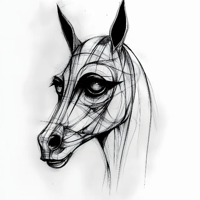 Horse, Black, Line art, Drawing, Black and white, Sketch, Snout, Mustang, Working animal, Mare, Mane, Stallion, Pack animal, Graphics, Livestock