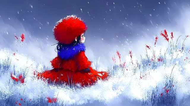 Red, Winter, Fictional character, Animation, Precipitation, Graphics, Frost, Fur, Animated cartoon, Red hair, CG artwork, Graphic design, Watercolor painting, Wind, Snow, Fiction