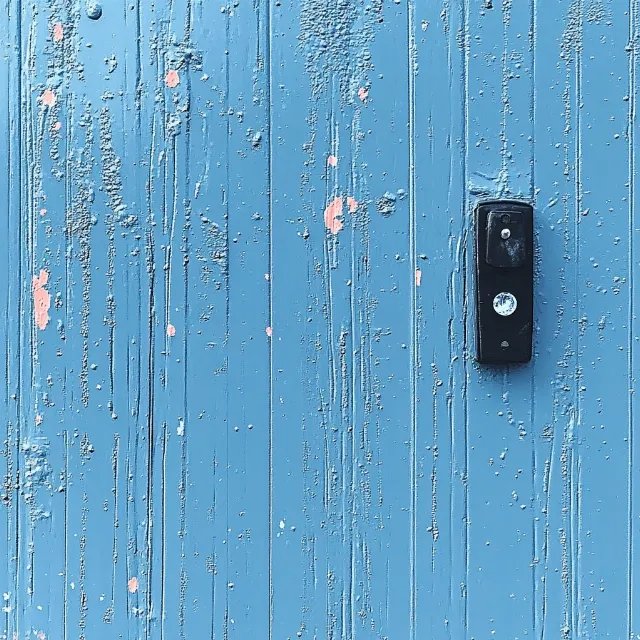 Blue, Wood, Household hardware, Paint, Plank, Door handle, Lock and key, Handle