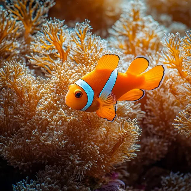 Fish, Clownfish, Ocellaris clownfish, Natural environment, Coral, Yellow, Vertebrate, Marine biology, Fluid, Underwater, Reef, Pomacentridae, Coral reef, Coral reef fish, Fin, Sea anemone, Cnidaria, Ray-finned fishes, Aquarium, Marine invertebrates