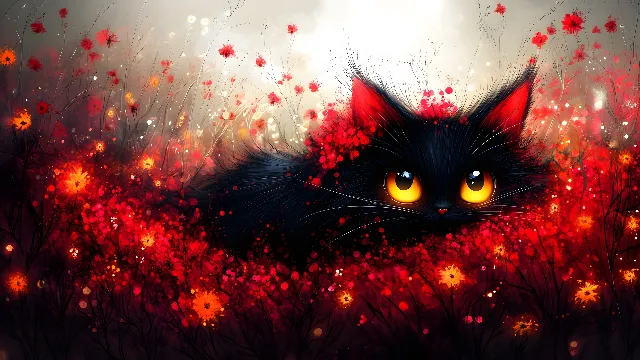 Red, Orange, Felidae, Felinae, Black cat, Cat, Graphics, Whiskers, Graphic design, Paint, Animation