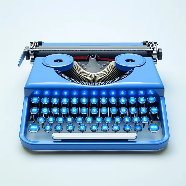 Blue, Typewriter, Office Equipment, Office supplies, Machine, Space bar, Electronics