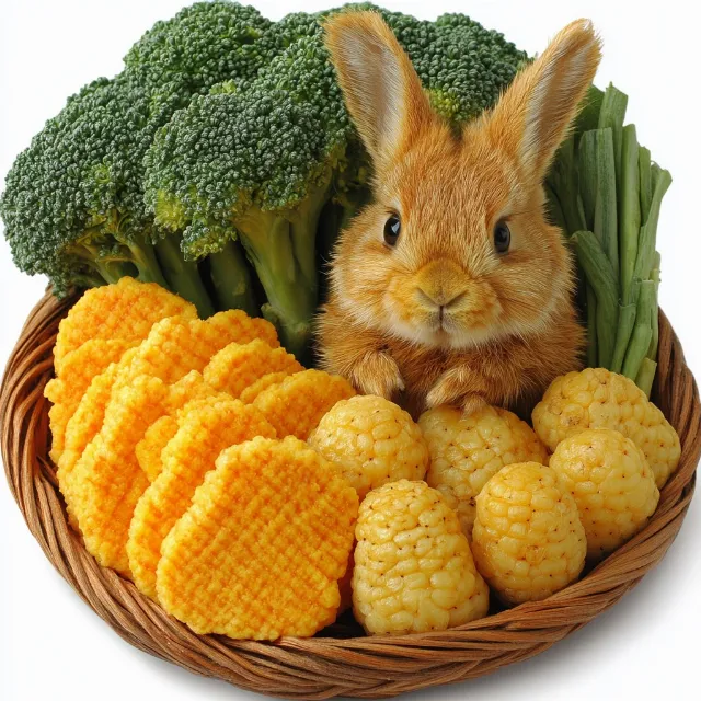 Food, Produce, Ingredient, Vegetable, Natural foods, Broccoli, Fruit, Food group, Cruciferous vegetables, Leaf vegetable, Carrot, Leporids, Rabbit, Toy, Corn on the cob, Corn kernel, Easter Bunny, Wild cabbage, Cabbage, Maize