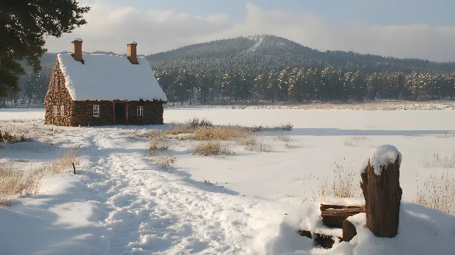 Winter, Cottage, Snow, Freezing, Hut, Larch, Shed, Log cabin, Barn, Farmhouse, Frost, Conifers, Sugar shack, Precipitation, Ice, Pine family, Pine, Croft, Fir, Shack