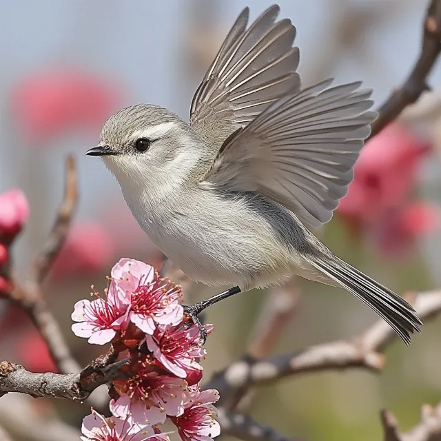 Bird, Twig, Beak, Feather, Passerine, Songbirds, Blossom, Old world flycatchers, Magnolia, Prunus, Magnolia family