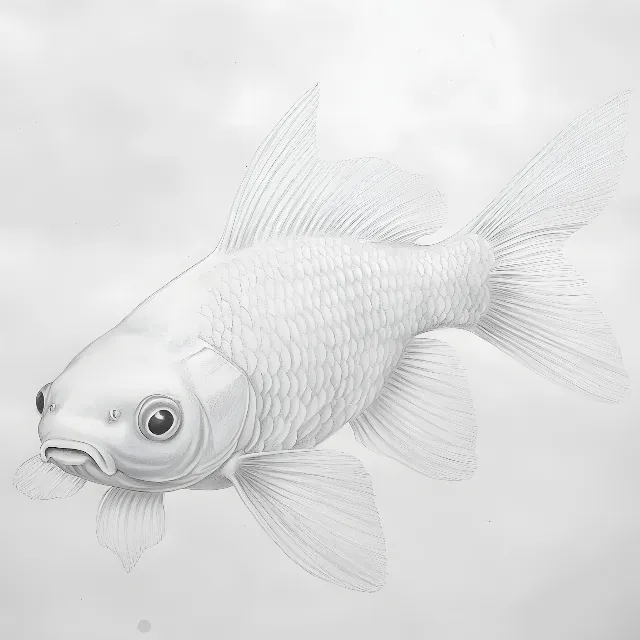 White, Vertebrate, Drawing, Sketch, Line art, Fish, Illustration, Tail, Design, Fin, Graphics, Coloring book, Minnows and Carps