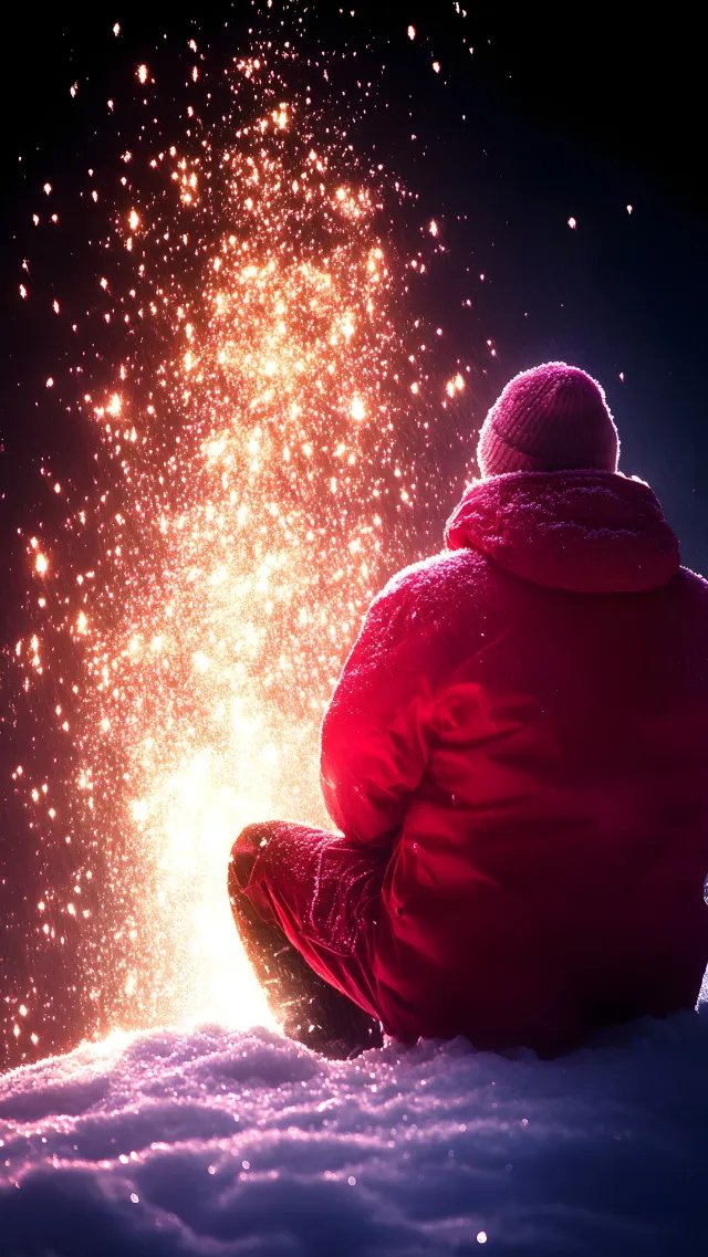 Red, Winter, Night, Heat, Holiday, Freezing, Lens flare, Precipitation, Snow, Fire