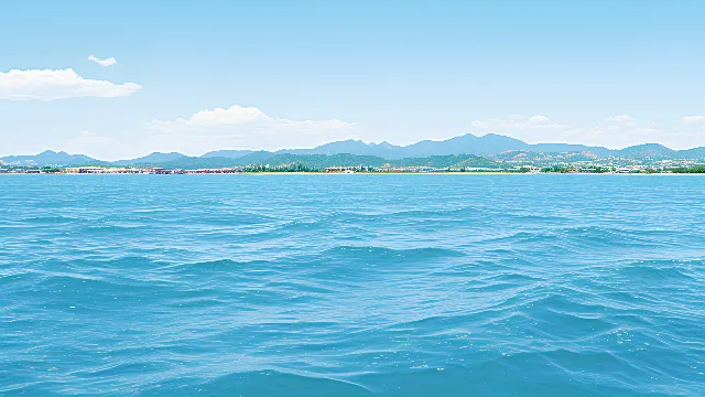 Water, Cloud, Sky, Water resources, Liquid, Blue, Fluid, Mountain, Natural landscape, Coastal and oceanic landforms, Horizon, Lake, Electric blue, Wind wave, Calm, Cumulus, Wave, Island, Ocean, Sound