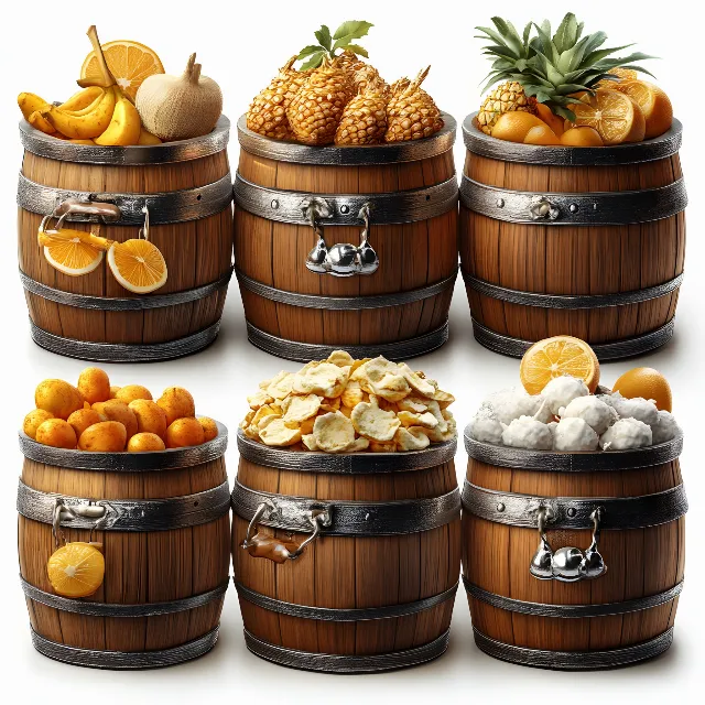 Barrel, Food, Produce, Fruit, Keg, Food storage, Nut, Lid, Food storage containers, Steel and tin cans, Pumpkin, Vegetable