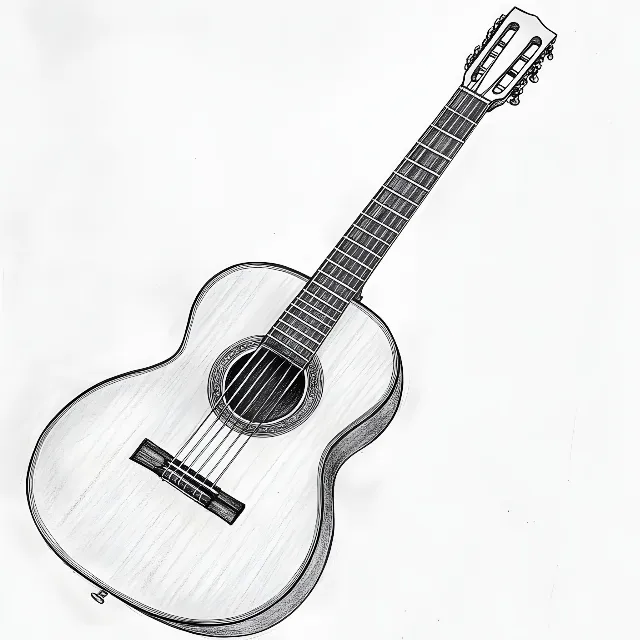 String instrument, Chordophone, Guitar, Plucked string instrument, Musical instrument, Acoustic guitar, Folk instrument, Drawing, Acoustic-electric guitar, Cuatro