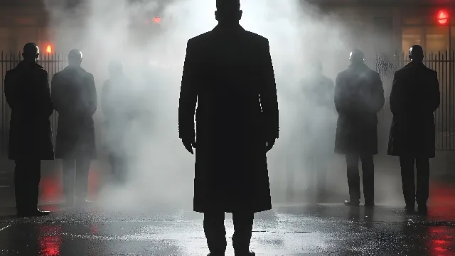 Standing, Overcoat, Duster, Darkness, Trench coat, Frock coat, Lens flare, Walking, Haze, Night, Shadow, Cleanliness