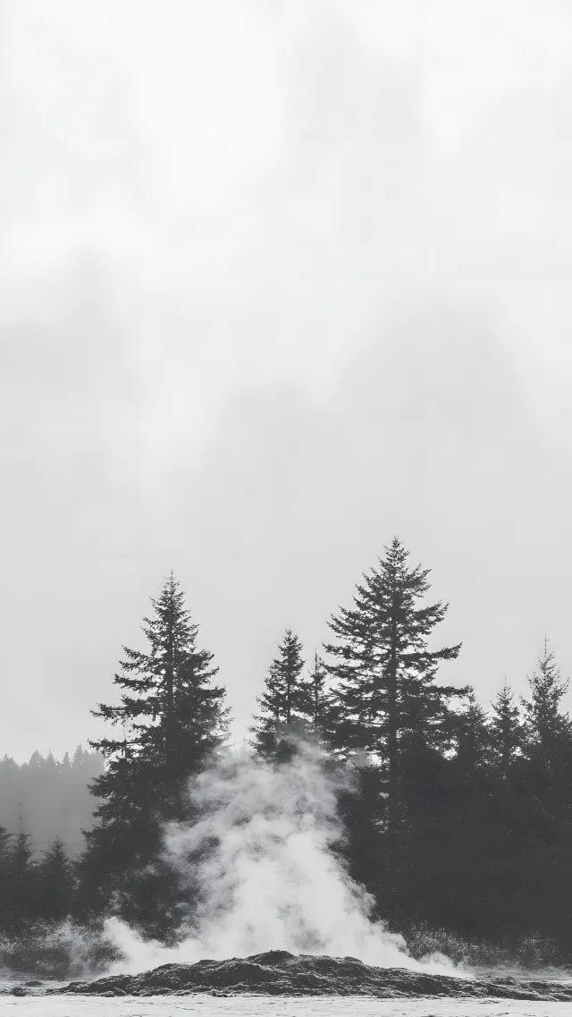 atmospheric phenomenon, Monochrome photography, Spruce-fir forests, Forest, Larch, Monochrome, Black and white, Woody plant, Mist, Fog, Winter, Tropical and subtropical coniferous forests, Conifers, Evergreen, Old-growth forest, Pine family, Fir, Meteorological phenomenon, Pine, Cupressaceae