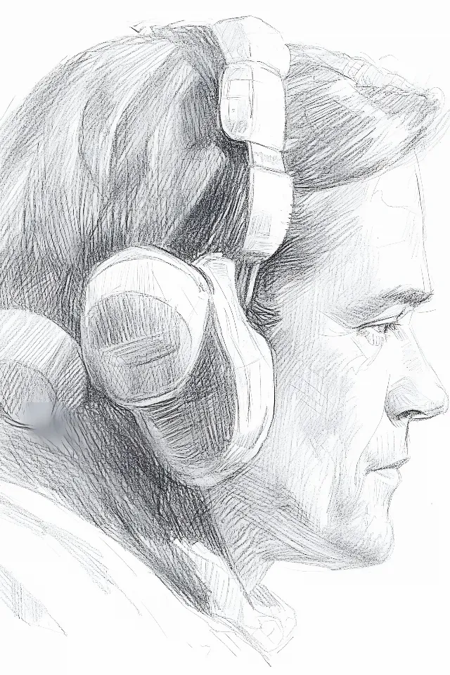 White, Drawing, Facial expression, Sketch, Illustration, Headphones, Line art, Headset, Graphics, Hearing, Gadget