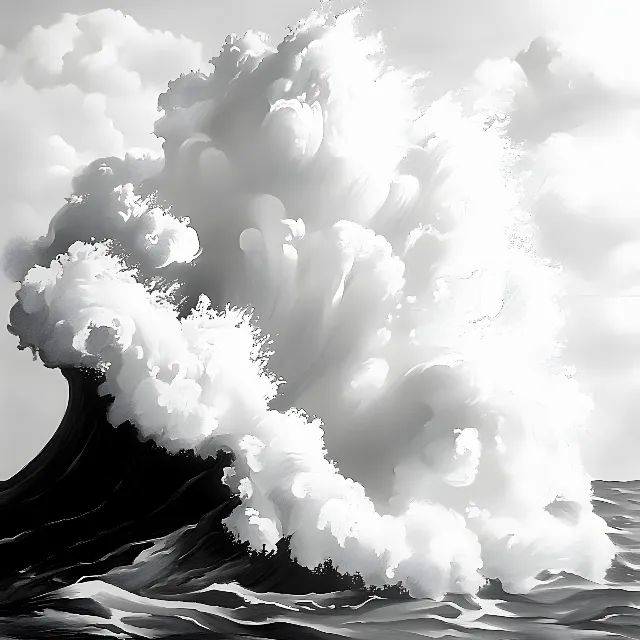 Fluid, Liquid, Monochrome photography, Grey, Black and white, Wave, Wind wave, Ocean, Meteorological phenomenon, Wind, Cumulus, Tsunami, Still life photography, Smoke