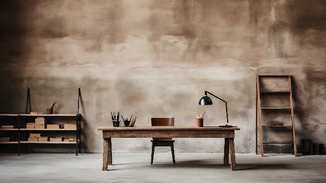 Table, Furniture, Wood, Interior design, Cloud, Rectangle, Desk, Grey, Chair, Hardwood, Tints and shades, Wood stain, Flooring, Monochrome, Writing desk, Visual arts, Art, Plywood, Room, Plant