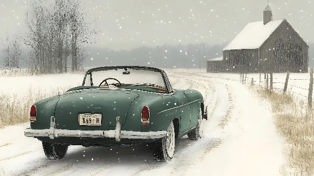 Car, Classic car, Convertible, Antique car, Winter, Vintage car, Snow, Roadster, Freezing, Kit car, Hood, Headlamp, Sports car, Fir