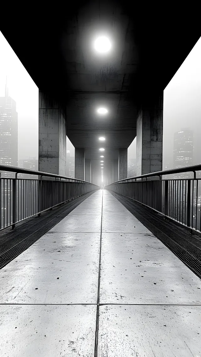 Photograph, Monochrome photography, White, Black, Bridge, Monochrome, Composite material, Black and white, Grey, List of nonbuilding structure types, Silver, Symmetry, Steel