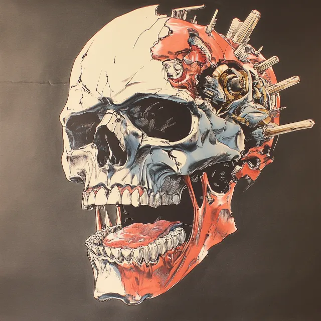 Bone, Red, Skull, Tooth, Skeleton, Graphics, Human anatomy, Graphic design, Design, Modern art, Zombie