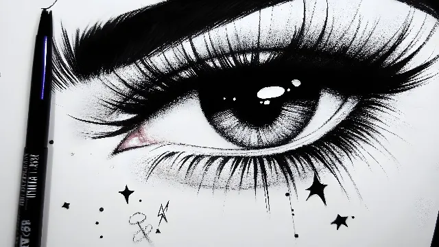 Eyelash, Black and white, Eyelash extensions, Mascara, Cosmetics, Eye liner, Graphics, Sketch