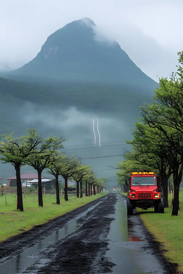 Mountainous landforms, Mountain, Hill, Highland, Hill station, Mountain range, Electricity, Road trip, Overhead power line, Valley, Highway, Volcanic landform, Kit car