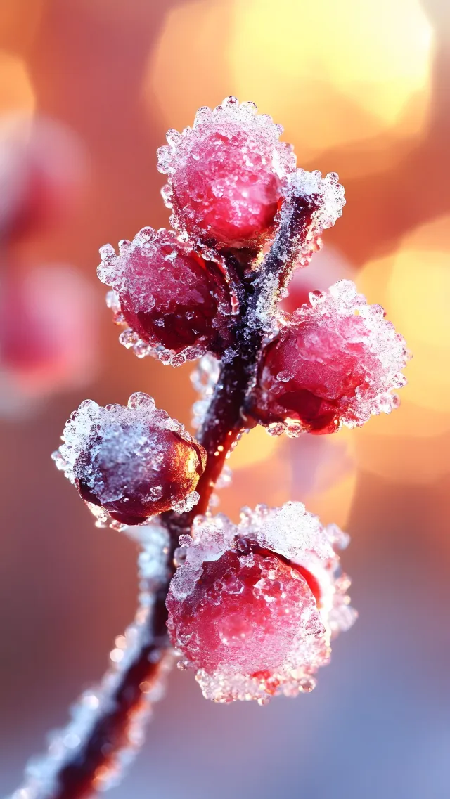 Red, Branch, Berry, Close-up, Fruit, Twig, Winter, Frost, Macro photography, Produce, Seedless fruit, Freezing, Mountain-ash, Still life photography, Holly, Apples, Berberidaceae