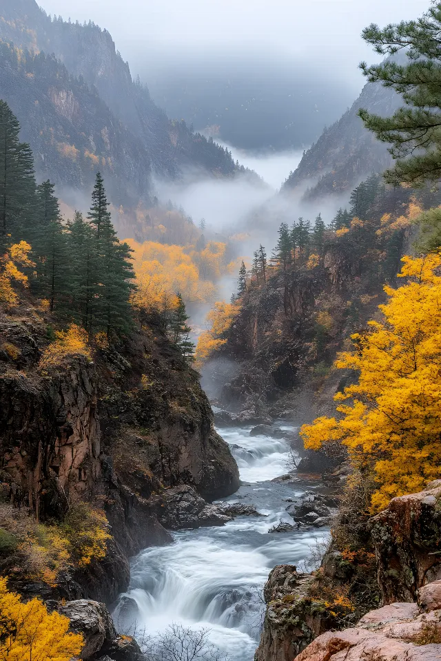 Mountainous landforms, Mountain, Nature, Natural landscape, Stream, Watercourse, Wilderness, Rock, Valley, Highland, Mountain river, Terrain, Mountain range, Fluvial landforms of streams, Forest, River, Geological formation, Riparian zone, Geology, Nature reserve