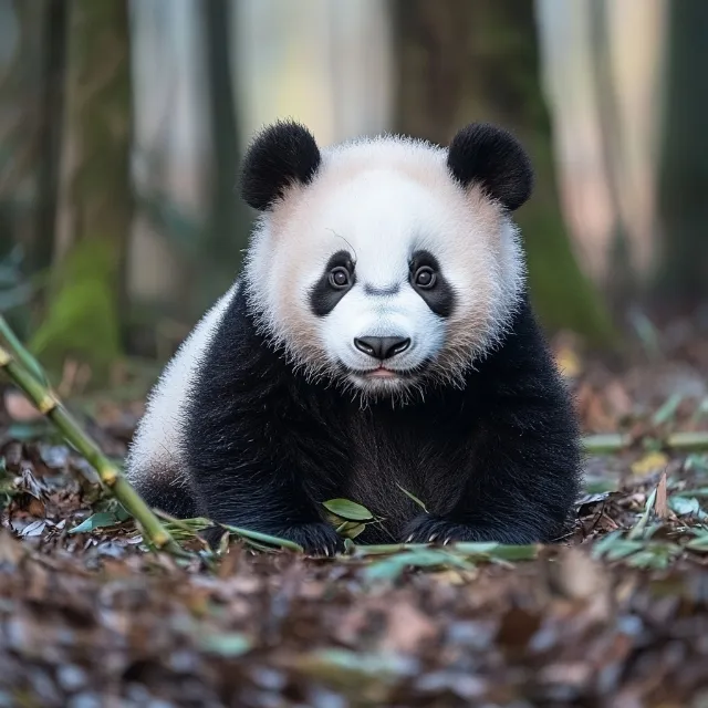 Giant panda, Vertebrate, Terrestrial animal, Snout, Carnivores, Wildlife, Fur, Close-up, Twig, Zoo