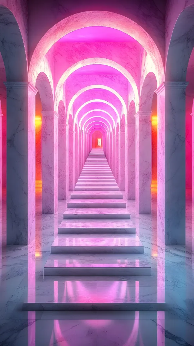 Red, Arch, Pink, Purple, Column, Symmetry, Arcade, Vault