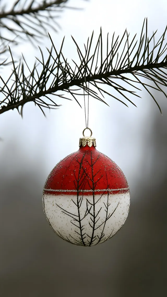 Red, Branch, Christmas ornament, Christmas decoration, Holiday Ornament, Winter, Twig, Ornament, Christmas Day, Sphere, Conifers, Christmas tree, Evergreen, Larch, Fir, Holiday, Pine family, Cupressaceae, Pine, Snow