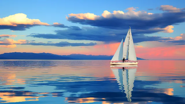 Water, Cloud, Sky, Boat, Atmosphere, Watercraft, Azure, Liquid, Vehicle, Body of water, Sailing, Lake, Mast, Natural landscape, Horizon, Morning, Sailboat, Sunset, Landscape, Sunrise