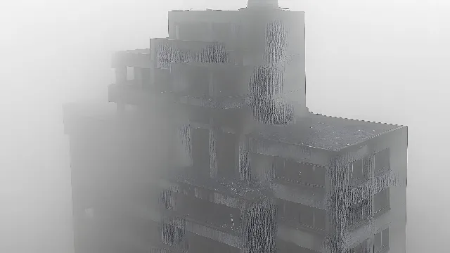 Daytime, atmospheric phenomenon, High-rise building, Fog, Apartment, Mist, Smoke, Morning, Haze, Grey, Condominium, Skyscraper, Pollution, Steam, Dust, Meteorological phenomenon