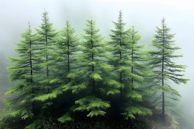 Forest, atmospheric phenomenon, Spruce-fir forests, Larch, Woody plant, Tropical and subtropical coniferous forests, Black spruce, Temperate broadleaf and mixed forest, Old-growth forest, Conifers, Evergreen, Jungle, Grand fir, Northern hardwood forest, Pine family, Cupressaceae, Mist, Fir, Pine, Fog