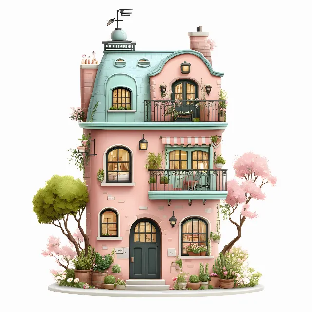 Home, Animation, Dollhouse, Graphics, Toy, Houseplant, Flowerpot, Balcony, Geraniums