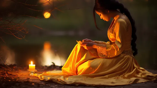 Photograph, Light, Nature, Orange, Temple, Flash photography, People in nature, Heat, Happy, Event, Landscape, Kneeling, Sitting, Darkness, Tradition, Candle, Fire, Ritual