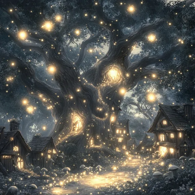 Winter, Night, Forest, Frost, Christmas Day, Astronomical object, Midnight, Christmas decoration, Precipitation, Star, Animation, Wallpaper