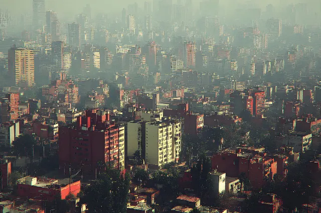 Daytime, Urban area, City, Metropolitan area, atmospheric phenomenon, Skyscraper, High-rise building, Neighbourhood, Metropolis, Residential area, Cityscape, Apartment, Human settlement, Urban design, Tower, Condominium, Commercial building, Morning, Haze, Skyline