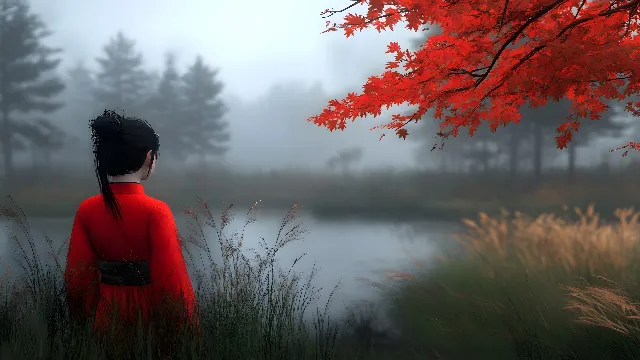 Red, atmospheric phenomenon, Reflection, Mist, Wetland, Fog, Evening, Loch, Haze, Pond, Bayou