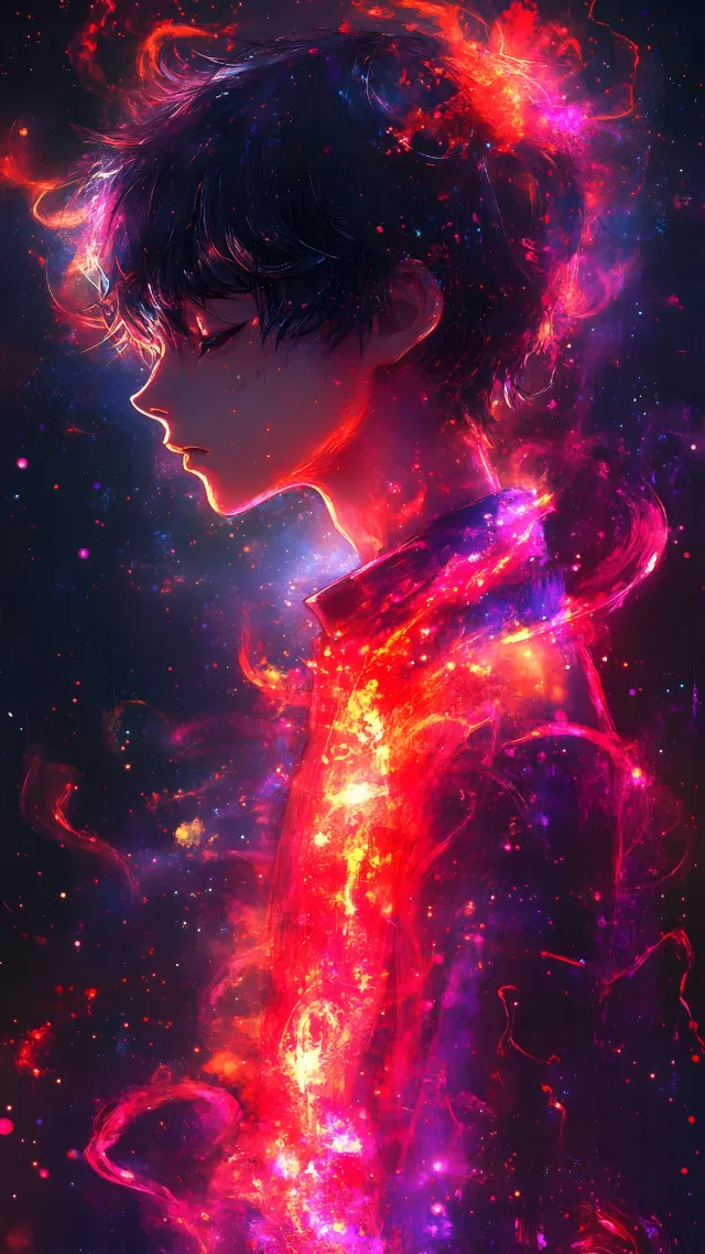 Red, Fictional character, Astronomical object, CG artwork, Anime, Animation, Star, Universe, Nebula, Fiction, Graphics, Animated cartoon