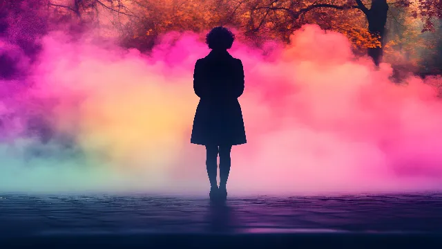 Pink, People in nature, Purple, Smoke, Backlighting, Lens flare, Mist, Evening, Fog, Wind, Haze, Silhouette