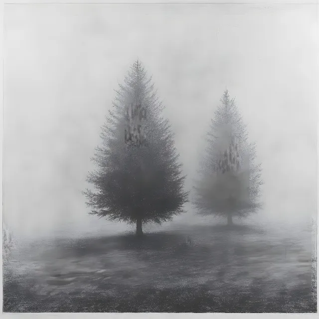 atmospheric phenomenon, Monochrome photography, Fog, Mist, Monochrome, Black and white, Woody plant, Haze, Larch, Winter, Conifers, Evergreen, Pine family, Precipitation, Fir, Wind, Cupressaceae, Pine, Freezing