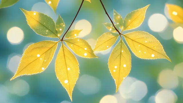 Leaf, Yellow, Green, Macro photography, Drop, Dew, Autumn, Moisture, Maple leaf