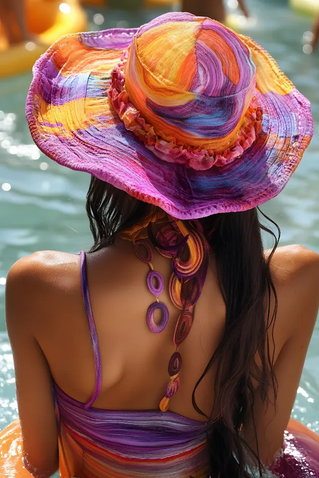 Hat, Headgear, Fashion, Sun hat, Pink, Fedora, Long hair, Costume Hat, Swimsuit Top, Model, Photo shoot, Sombrero, Cowboy hat, Lingerie Top