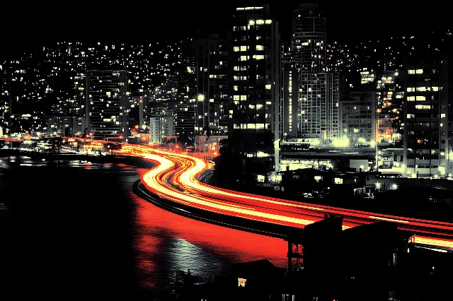 Night, City, Urban area, Metropolitan area, Skyscraper, Electricity, High-rise building, Metropolis, Lighting, Darkness, Landmark, Cityscape, Midnight, Tower, Skyline, Commercial building, Highway, Condominium, Reflection, Controlled-access highway