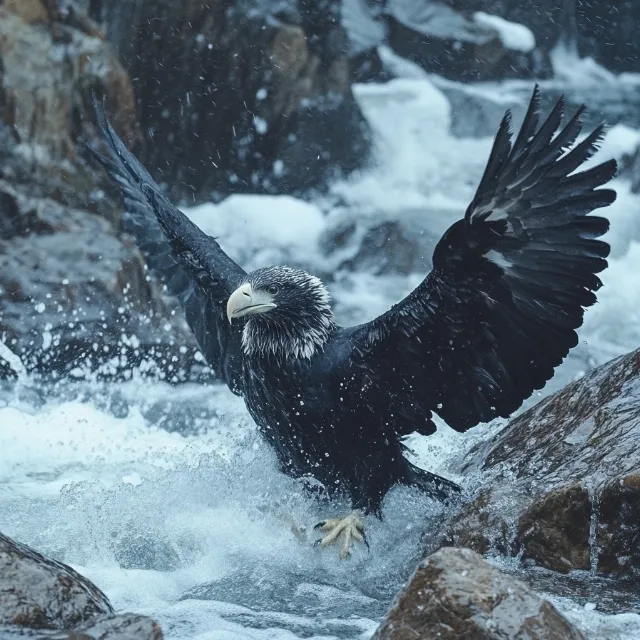 Bird, Vertebrate, Accipitridae, Beak, Bird of prey, Wing, Eagle, Accipitriformes, Wildlife, Snow, Falconiformes, Feather, Winter, Falcon, Sea eagle, Bald eagle, Glacial landform, Tail, Buzzard, Vulture