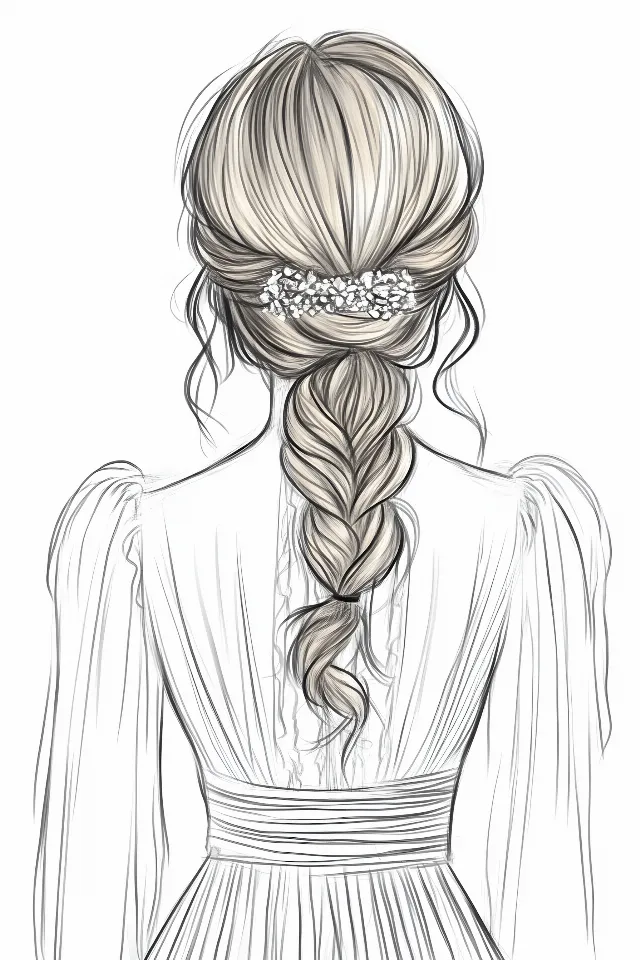 Hairstyle, White, Line art, Drawing, Sketch, Long hair, Fashion illustration, Illustration, Black and white, Monochrome, Coloring book, Graphics