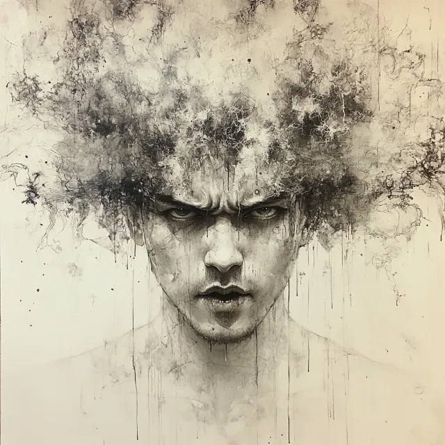 Facial expression, Art, Visual arts, Black and white, Drawing, Painting, Monochrome, Illustration, Portrait, Self-portrait, Modern art, Smoke, Sketch, Afro, Graphics, No expression