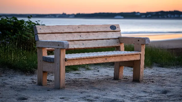 Water, Sky, Plant, Outdoor bench, Furniture, Street furniture, Wood, Natural landscape, Outdoor furniture, Lake, Grass, Bench, Landscape, Morning, Tints and shades, Hardwood, Horizon, Leisure, Sunset, Tree