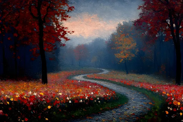 Nature, Red, atmospheric phenomenon, Orange, Autumn, Watercolor painting, Mist, Acrylic paint, Paint, Modern art, Trail, Haze, Wildflower, Art Paint